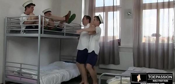  Army Boys Humiliates Faggot with a Foot Worship Threesome